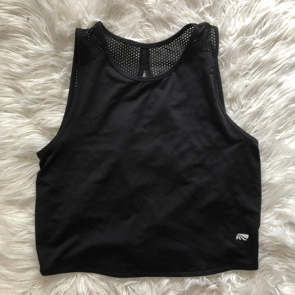 new marika black mesh crop tank top size small